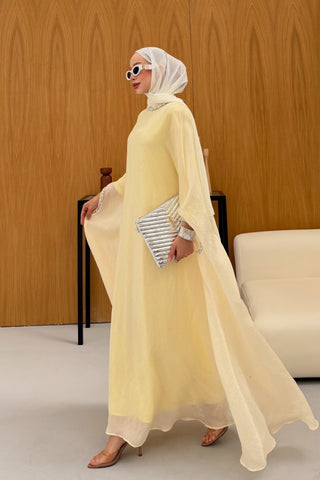 Taş Detaylı içlik Elbise Panço Abaya Sarı