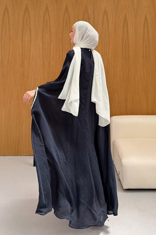 Taş Detaylı içlik Elbise Panço Abaya Lacivert