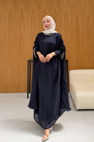 Taş Detaylı içlik Elbise Panço Abaya Lacivert