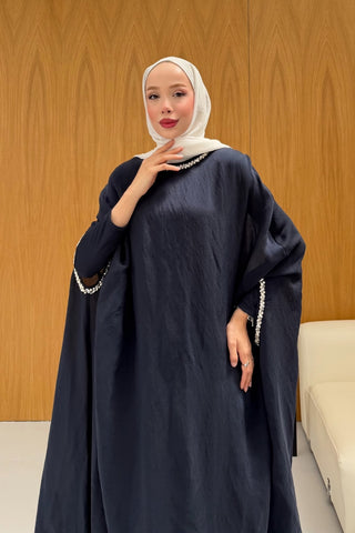 Taş Detaylı içlik Elbise Panço Abaya Lacivert