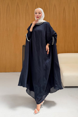 Taş Detaylı içlik Elbise Panço Abaya Lacivert