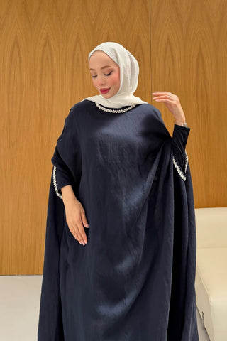 Taş Detaylı içlik Elbise Panço Abaya Lacivert