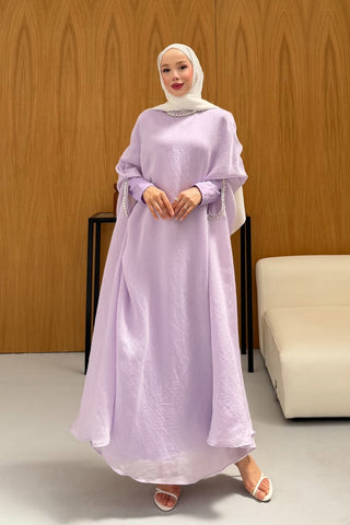 Taş Detaylı içlik Elbise Panço Abaya Lila