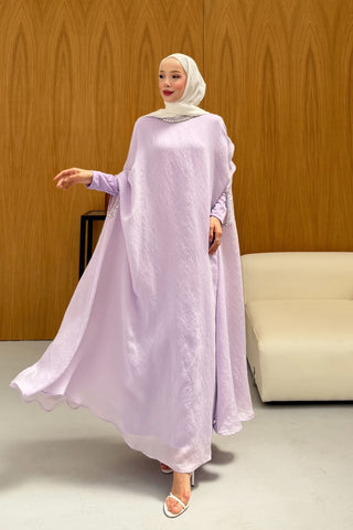 Taş Detaylı içlik Elbise Panço Abaya Lila