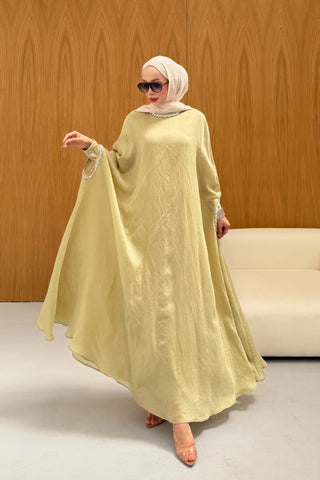 Taş Detaylı içlik Elbise Panço Abaya Yeşil