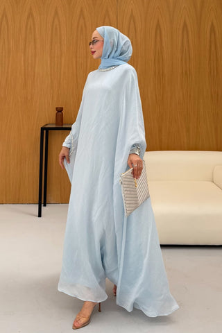 Taş Detaylı içlik Elbise Panço Abaya Mavi