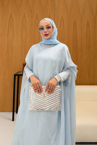 Taş Detaylı içlik Elbise Panço Abaya Mavi