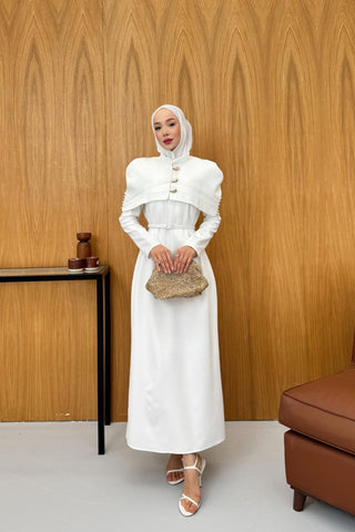 Düğme Detaylı Bolerolu Elbise Ekru